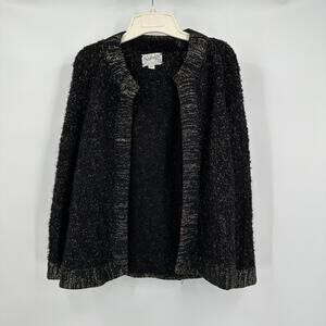 Sakri Womens Cardigan Size M Vintage Black Metallic Open Front‎ 80s Textured